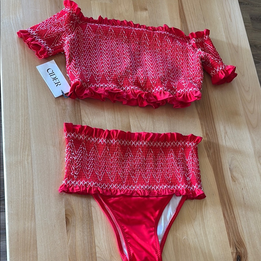 Cider Vibrant Red Ruffle Bikini Set - Picture 1 of 7